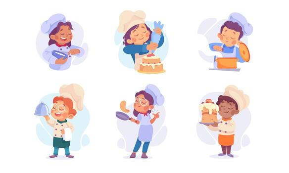 Adorable Cartoon Chefs Engaged in Various Cooking and Baking Styles and Techniques vector