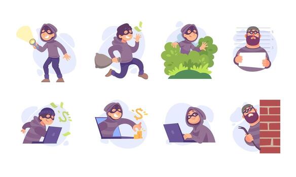 Stylized Illustrations of Burglars for Use in Various Creative and Visual Projects and Ideas vector