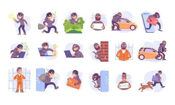 Engaging Animated Thief Illustrations Perfect for Various Creative Projects and Ideas vector