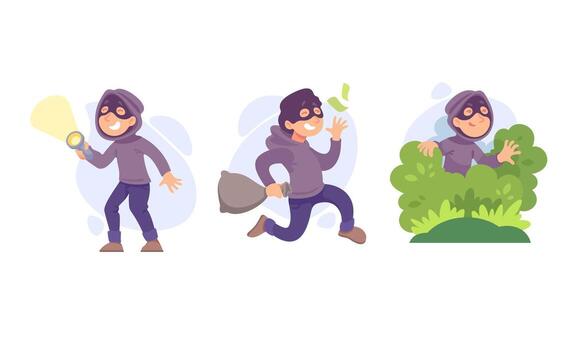 A captivating illustration of a sneaky thief character, designed in a charming pixel art style vector