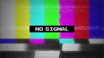 Nej signal skärm slinga, analog TV Färg barer, statisk och ljud video