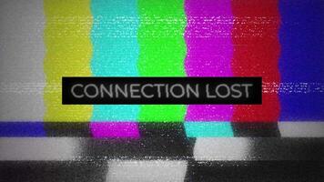 connessione perso retrò tv schermo con colore barre e vhs statico animazione video