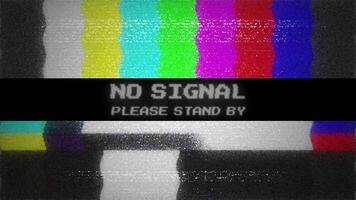 Nej signal skärm med statisk och Färg barer, vhs skärm retro TV mönster med Nej signal snälla du stå förbi video