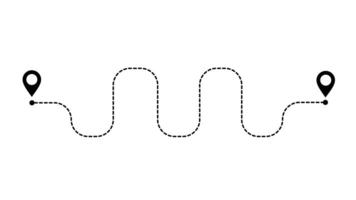 animerad böjd leverans rutt med två plats stift, vågig gps navigering väg animering med Karta markörer video