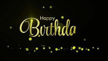gyllene Lycklig födelsedag animering med gnistrande bokeh partiklar och skinande text effekt video