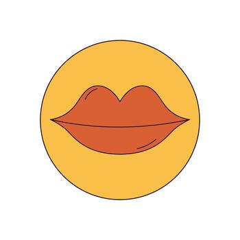 Groovy retro lips blend pop and cartoon icon style with bold orange color and funky 70s mood. Y2K graphic adds a playful groovy element, great for trendy vintage sticker or modern patch use. vector
