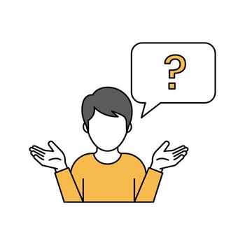 Confused young man with question mark in speech bubble shrugging shoulders expressing uncertainty and doubt flat design vector