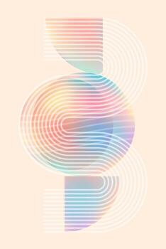 Abstract geometric composition with circles and pastel gradient shades, enhanced by white curved lines. Modern minimalism, digital art, suitable for background or poster. vector