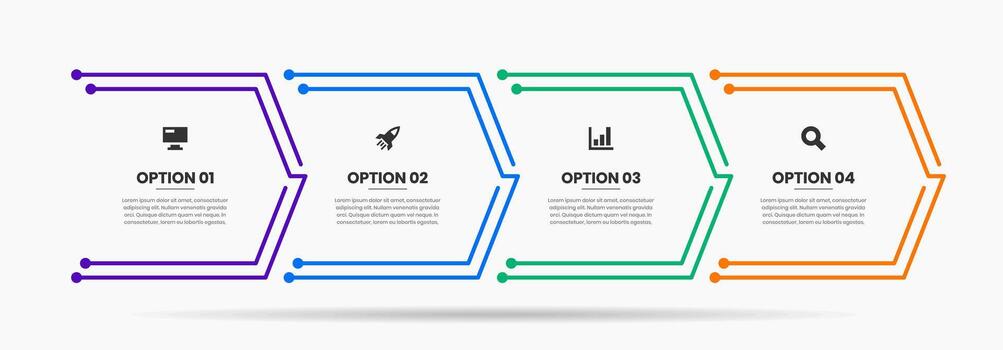 Line Infographic Element Design Templates with Icons and 4 Options or Steps. Suitable for Process Diagram, Presentations, Workflow Layout, Infographic. vector