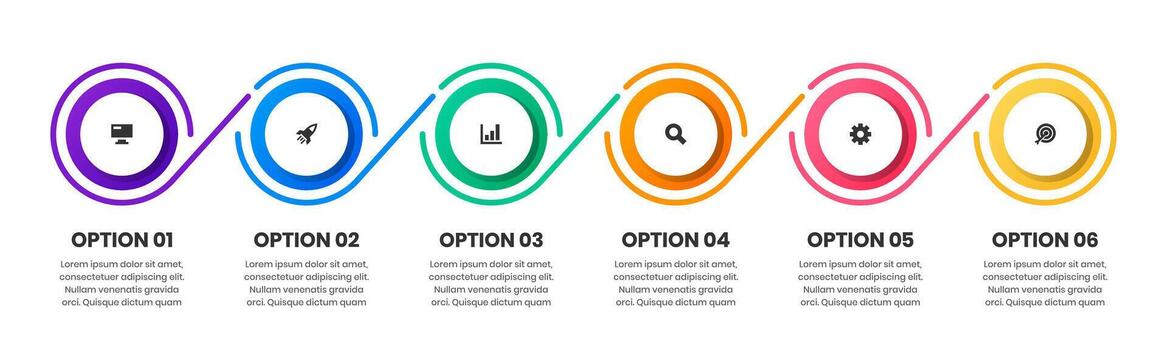 Timeline Circle Infographic Element Design Templates with Icons and Six Options. Suitable for Presentations, Workflow Layout vector