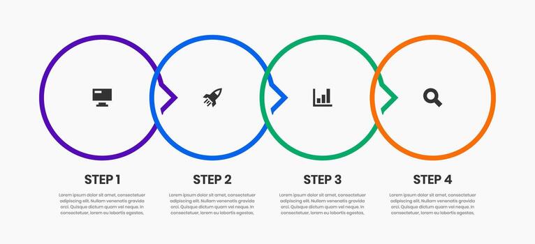 Line Infographic Element Design Templates with Icons and 4 Options or Steps. Suitable for Process Diagram, Presentations, Workflow Layout, Banner, Flow Chart vector