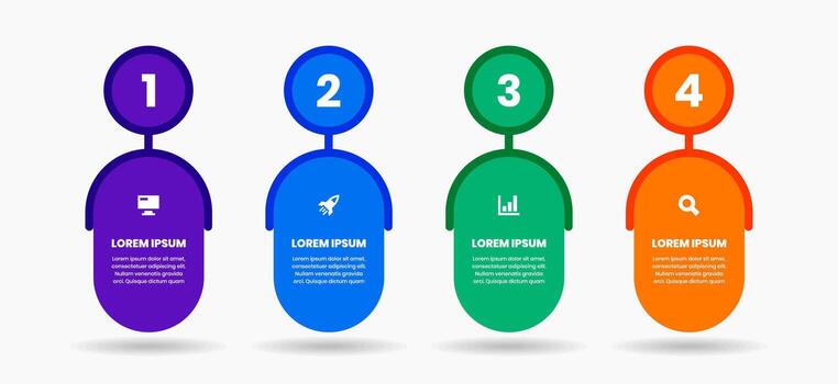Colorful Infographic Element Design Templates with Icons and 4 Numbers. Suitable for Process Diagram, Presentations, Workflow Layout, Banner, Flow Chart, Infographic vector