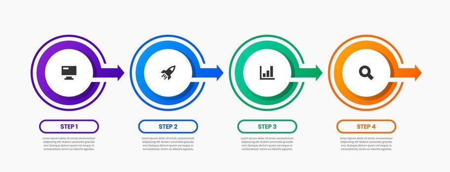 Arrow Infographic Element Design Templates with Icons and 4 Steps. Suitable for Process Diagram, Presentations, Workflow Layout, Banner, Infographic vector