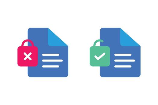 Cybersecurity icon, information data, open and closed padlock shapes. Protection symbol. Minimalist technology graphics. Futuristic icon. vector