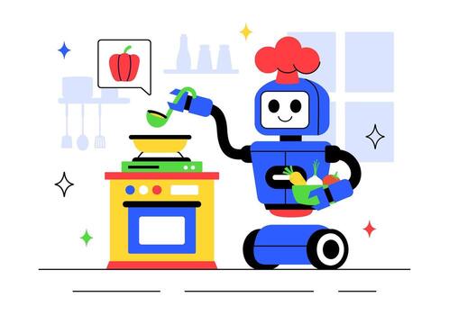 robótica en moderno vida ilustración presentando robots Ayudar humanos con automatización vector