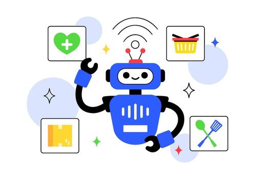 Daily Human Life with Robots Illustration Featuring Automation and Remote Operation vector