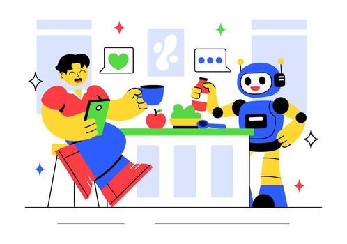 Illustration of Robotics Technology for Everyday Life with Automation and Assistance vector