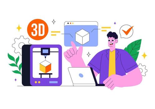 moderno 3d impresión tecnología ilustración con digital modelado y escritorio fabricación herramientas vector