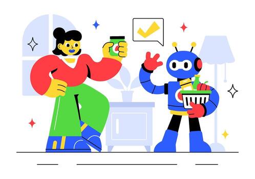 Smart Robotics in Everyday Life Illustration of Automation and Robot Assistance for Human Activities vector