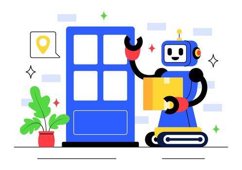 Daily Life Robotics Illustration with Robots Supporting Human Tasks and Remote Control Automation vector