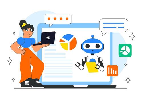 AI Powered Tools Illustration with Data Analytics and Smart Automation for Digital Marketing vector