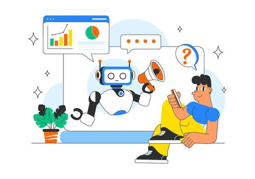 AI Powered Data Research and Automation Tools Illustration in Flat Style vector
