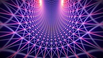 cyber espaço urdidura fundo com brilhando malha túnel fez do brilhante digital rede com ótico efeito. desatado ciclo protetor de tela com futurista corredor para Ciência e moderno tecnologia. 4k 60fps video