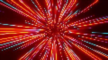 Pixel tunnel futuristic neon light trails color moving animations loop background video