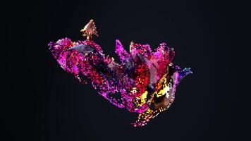 Pixel background. 3D Render abstract smooth shape holographic colors on black background, loops animation video