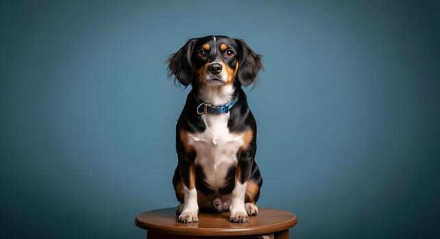 Minimalist Studio Composition Featuring Adorable Resting Dog photo