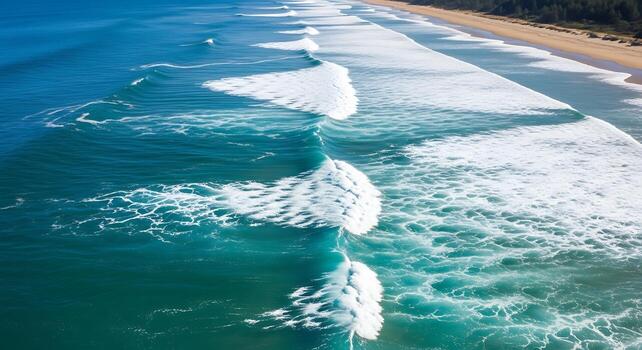 Aerial View Of Ocean Waves Rolling To The Beach photo