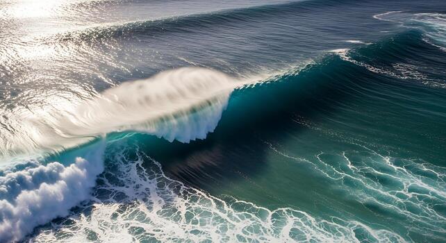 Drone Aerial Seascape With White Foam Ocean Waves photo
