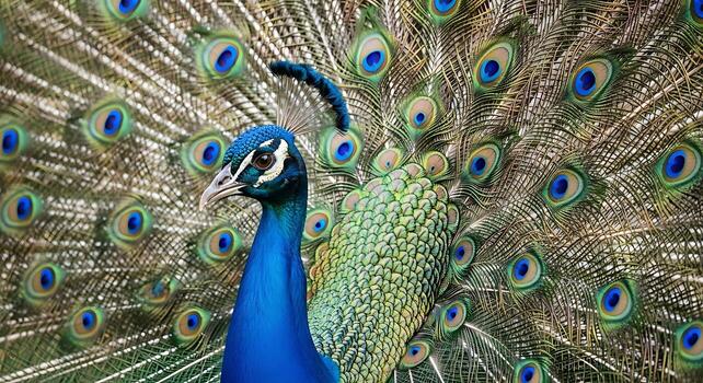 Peacock Feather Macro Photo Showing Iridescent Blue Patterns