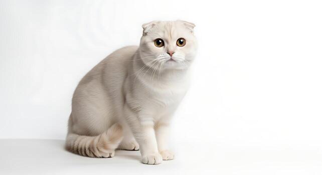 Scottish Fold Cat Resting Comfortably on Smooth Clean Surface photo