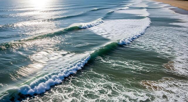 Aerial Seascape View Of Ocean Waves Crashing On Beach photo