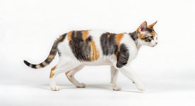 Simple Studio Shot Featuring Devon Rex Cat Standing Gracefully photo