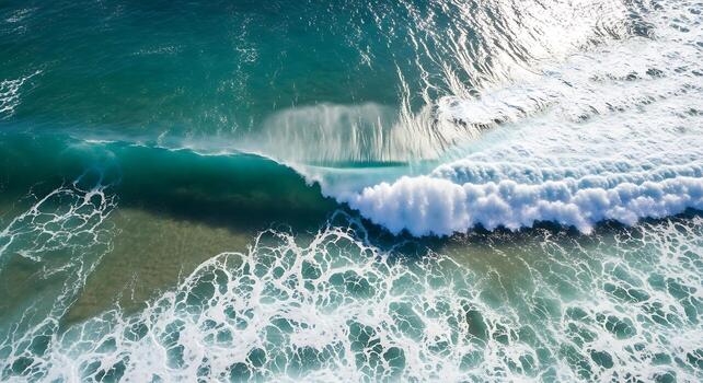 Aerial View Of Rough Ocean Waves And Surf Foam photo