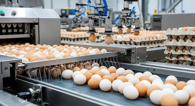 Food manufacturing of eggs with quality testing and sorting machine photo