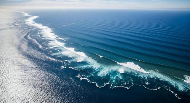 Aerial View Of Ocean Surface With White Sea Foam photo
