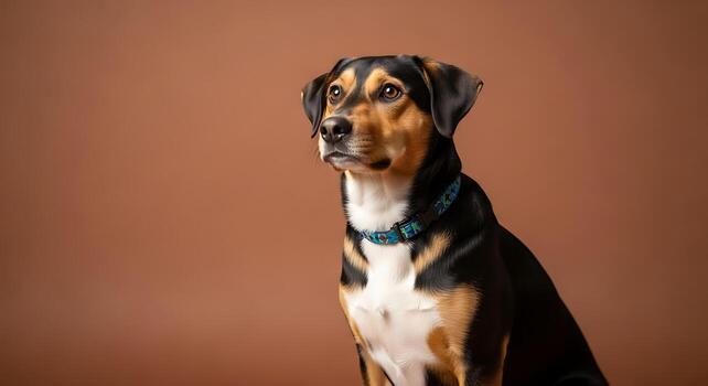 Minimal Beige Studio Dog Portrait Captured for Product Branding photo