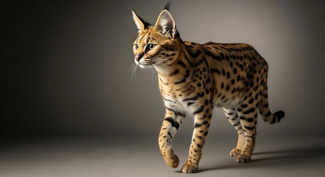 Neutral Minimal Studio Portrait of Exotic Cat Relaxing Peacefully.jpeg photo