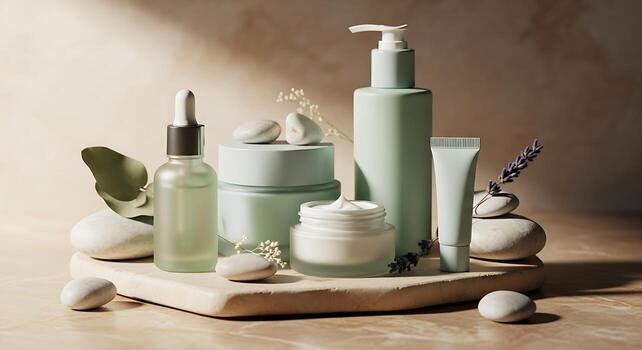 Skincare Set Still Life Layout Using Geometric Shapes Props.jpeg photo