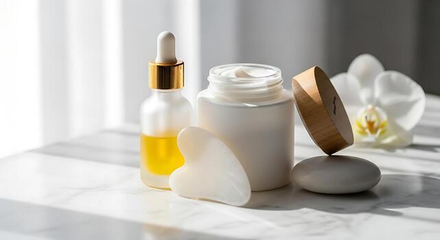 Pastel Gradient Skincare Set Product Photography Clean Studio Look photo