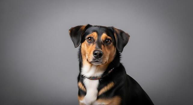 Minimalist Studio Concept Showing Dog Sitting in Silence photo