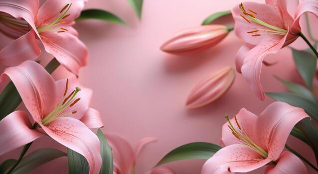 Pink Lilies Arranged Artistically on a Soft Pink Background for a Floral Display photo