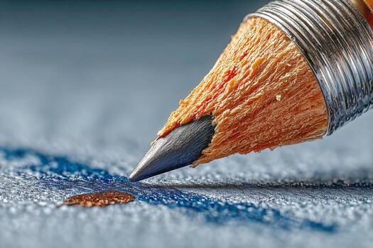Close-up of a Sharpened Pencil Creating a Blue Line on Textured Paper in a Creative Workspace photo