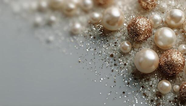 Decorative Arrangement of Pearls and Glitter on a Soft Background photo