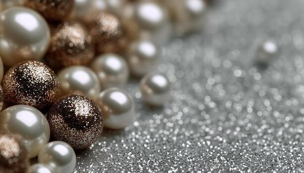 Decorative Arrangement of Pearls and Glitter on a Soft Background. photo