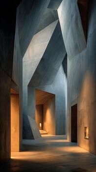 Intricate Geometric Architecture Within a Softly Lit Modern Space photo