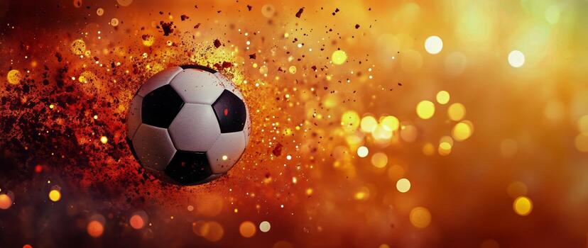 Soccer Ball Surrounded by Dust Against an Orange Background of Bokeh Lights photo